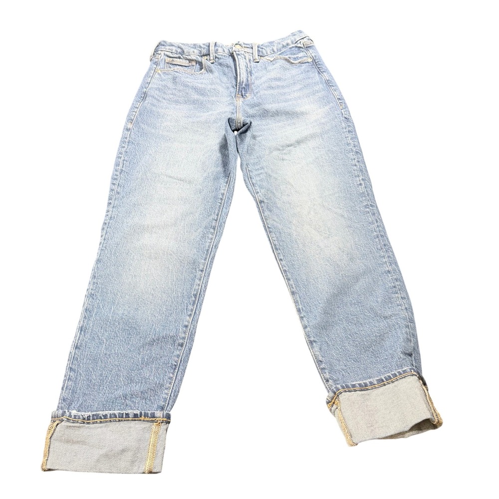 Good American The Weekender Cuffed Jeans Womens Blue Light Wash Relaxed 4/27